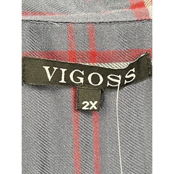 Vigoss Blue Plaid Popover Doreen V Neck Top Sz 2X NWT Long Sleeve Collared - Picture 5 of 7